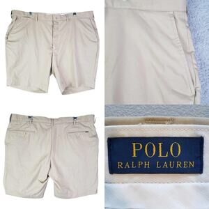 Polo Ralph Lauren Chino Shorts Mens Size 42 Tan Khaki Flat Front Golf Canvas
